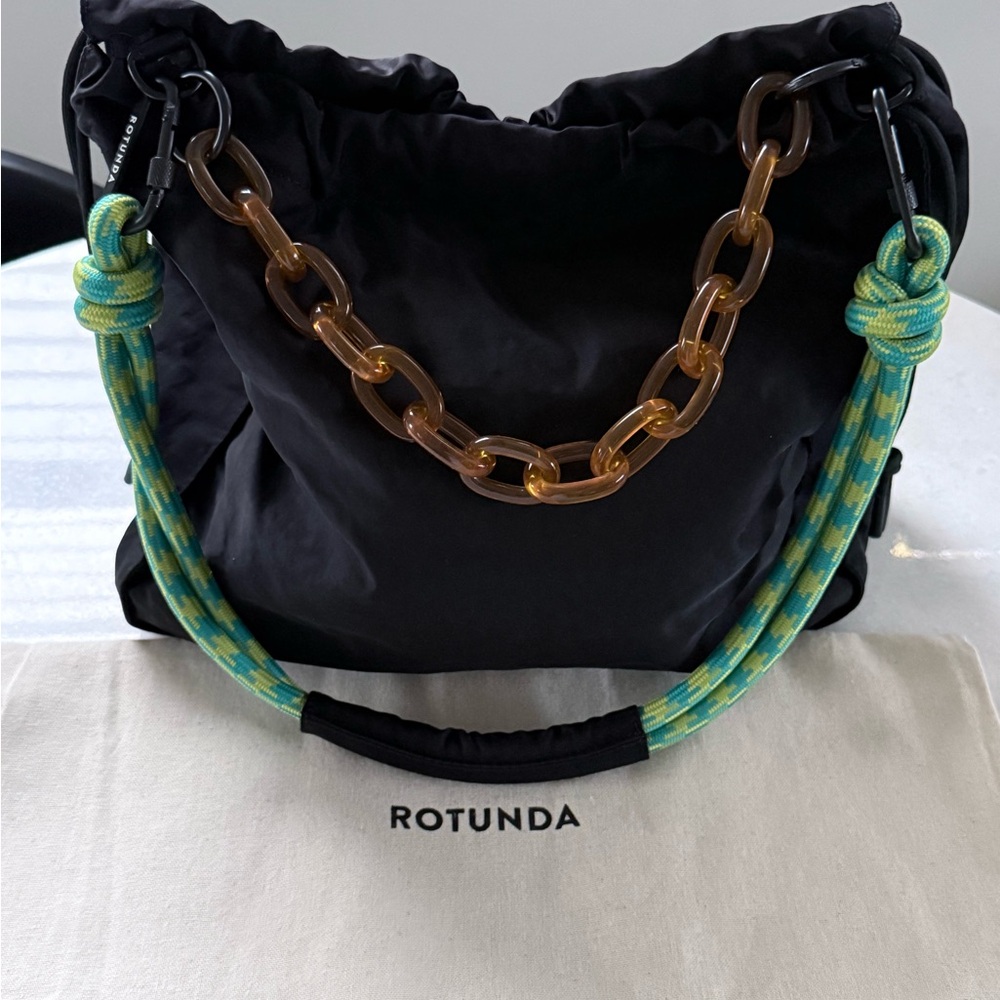 Rotunda Black and Tan Chain Hobo Bag